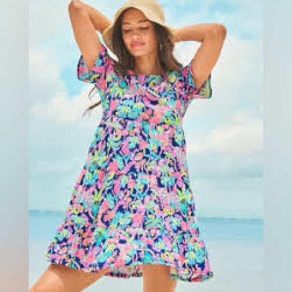 Lilly Pulitzer Jodee Dress in Oyster Bay Navy Seen and Herd M - Picture 1 of 15